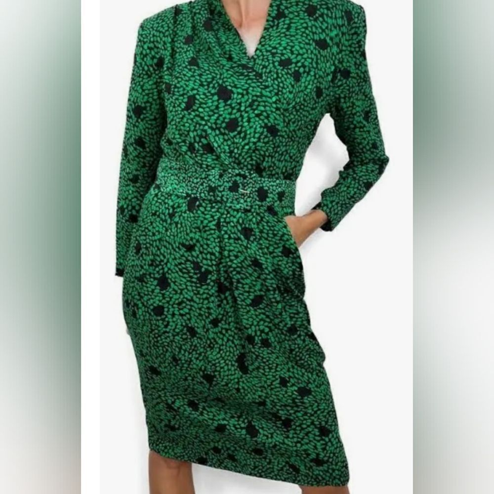 Em Elle Vintage Green and Black Silk Dress.